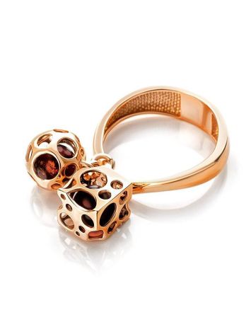 Dangle Gold-Plated Ring With Cherry Amber The Geneva, Ring Size: 5.5 / 16, image , picture 4