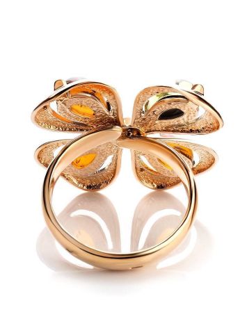 Adjustable Gold-Plated Ring With Multicolor Amber The Shamrock, Ring Size: Adjustable, image , picture 6
