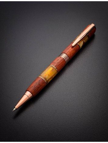 Bright Padauk Wood Ball Pen With Amber, image , picture 5