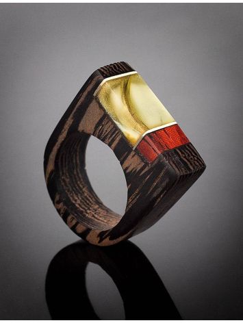 Handmade Honey Amber Ring With Padauk Wood The Indonesia, Ring Size: 7 / 17.5, image , picture 2