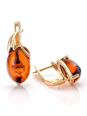 Cognac Amber Earrings In Gold-Plated Silver The Palermo, image , picture 4