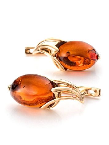 Cognac Amber Earrings In Gold-Plated Silver The Palermo, image , picture 5