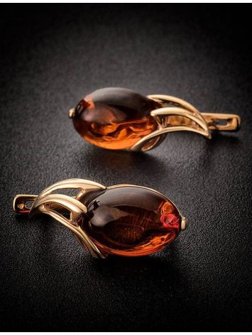 Cognac Amber Earrings In Gold-Plated Silver The Palermo, image , picture 2