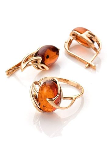 Gold-Plated Silver Ring With Cognac Amber The Palermo, Ring Size: 13 / 22, image , picture 5