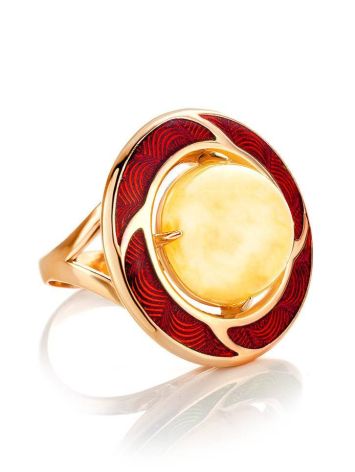 Amber and Red Enamel Ring In Gold-Plated Silver The Empire, Ring Size: 5.5 / 16, image , picture 3