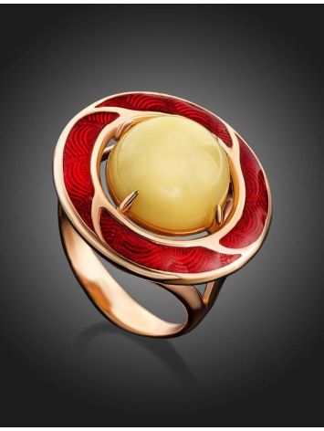 Amber and Red Enamel Ring In Gold-Plated Silver The Empire, Ring Size: 5.5 / 16, image , picture 2