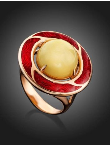 Amber and Red Enamel Ring In Gold-Plated Silver The Empire, Ring Size: 6 / 16.5, image , picture 2
