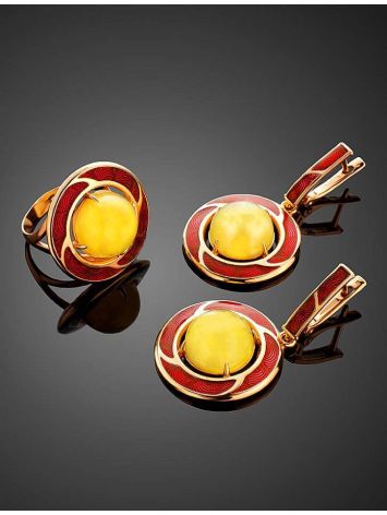 Amber and Red Enamel Ring In Gold-Plated Silver The Empire, Ring Size: 6 / 16.5, image , picture 5