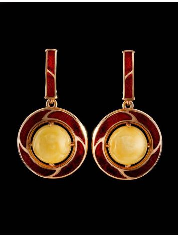 Amber and Red Enamel Earrings In Gold-Plated Silver The Empire, image , picture 2