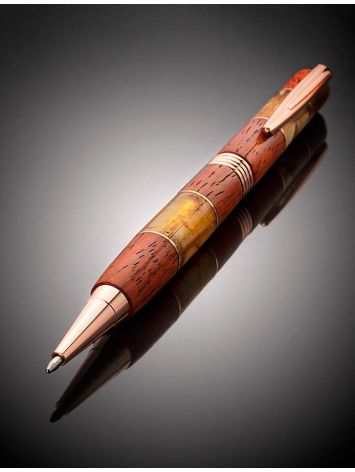 Bright Padauk Wood Ball Pen With Amber, image , picture 2