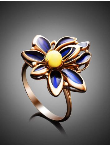 Bold Floral Ring With Amber And Enamel The Verona, Ring Size: 5.5 / 16, image , picture 2