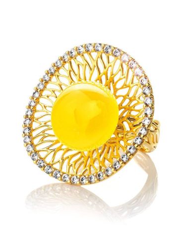 Fabulous Honey Amber Ring In Gold-Plated Silver With Crystals The Venus, Ring Size: Adjustable, image , picture 5