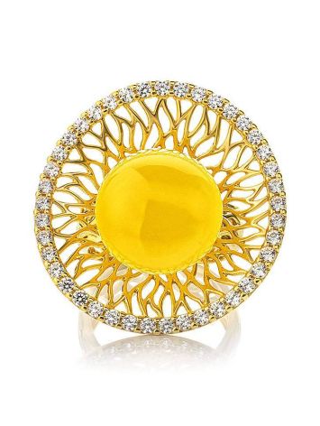 Fabulous Honey Amber Ring In Gold-Plated Silver With Crystals The Venus, Ring Size: Adjustable, image , picture 6