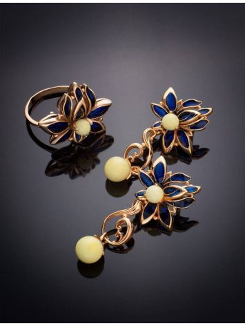Bold Floral Ring With Amber And Enamel The Verona, Ring Size: 5.5 / 16, image , picture 6