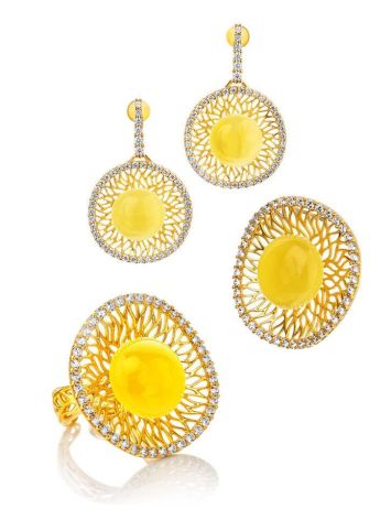 Round Amber Pendant In Gold-Plated Silver With Crystals The Venus, image , picture 6