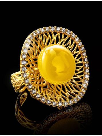 Fabulous Honey Amber Ring In Gold-Plated Silver With Crystals The Venus, Ring Size: Adjustable, image , picture 2
