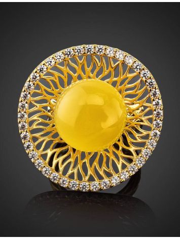 Fabulous Honey Amber Ring In Gold-Plated Silver With Crystals The Venus, Ring Size: Adjustable, image , picture 3