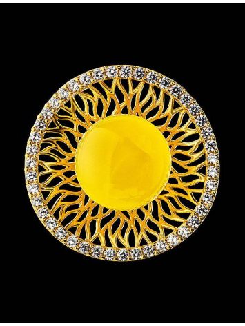 Round Amber Pendant In Gold-Plated Silver With Crystals The Venus, image , picture 3