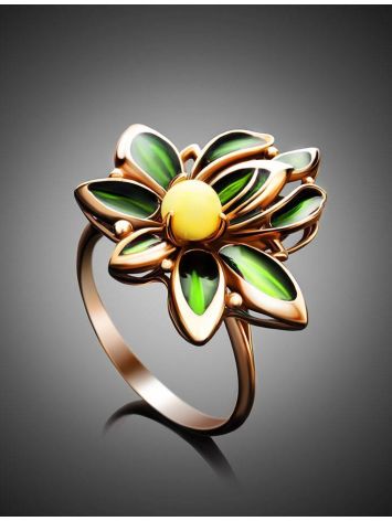 Wonderful Gold-Plated Ring With Amber And Enamel The Verona, Ring Size: 11 / 20.5, image , picture 2