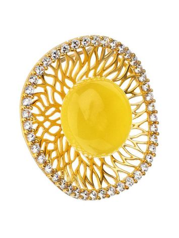 Round Amber Pendant In Gold-Plated Silver With Crystals The Venus, image , picture 5