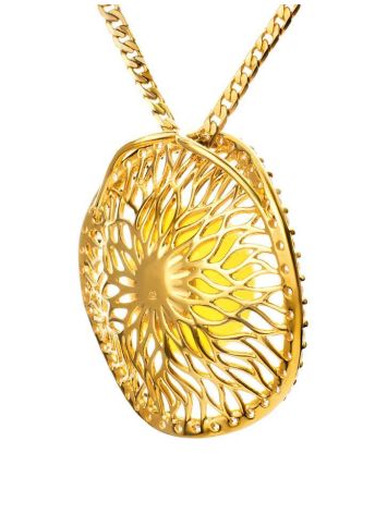 Round Amber Pendant In Gold-Plated Silver With Crystals The Venus, image , picture 4