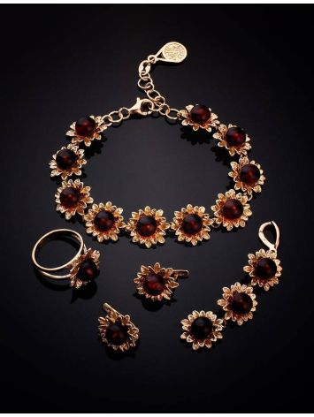 Gold-Plated Ring With Bright Cherry Amber The Aster, Ring Size: 11 / 20.5, image , picture 5