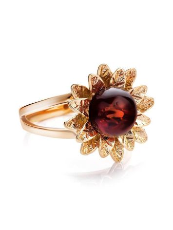 Gold-Plated Ring With Bright Cherry Amber The Aster, Ring Size: 5.5 / 16, image , picture 3