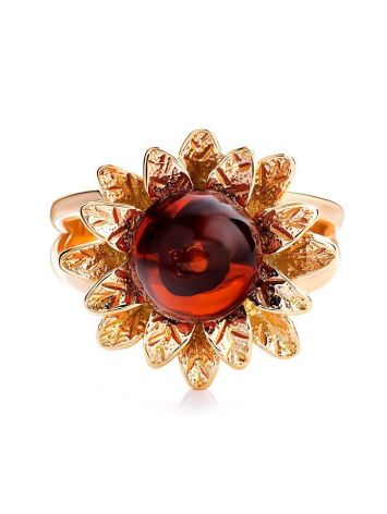 Gold-Plated Ring With Bright Cherry Amber The Aster, Ring Size: 5.5 / 16, image , picture 4