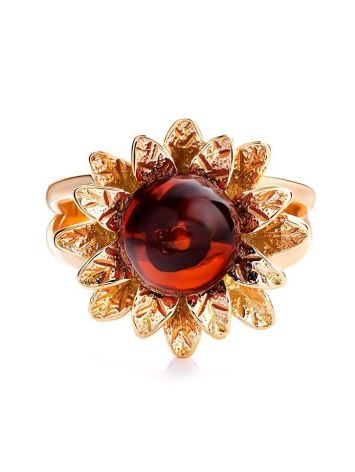 Gold-Plated Ring With Bright Cherry Amber The Aster, Ring Size: 11 / 20.5, image , picture 4