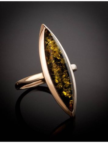 Gold-Plated Silver Ring With Green Amber The Grace, Ring Size: 5.5 / 16, image , picture 2