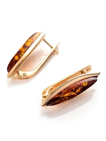 Gold-Plated Silver Earrings With Cognac Amber The Grace, image , picture 4