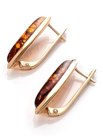 Gold-Plated Silver Earrings With Cognac Amber The Grace, image , picture 5