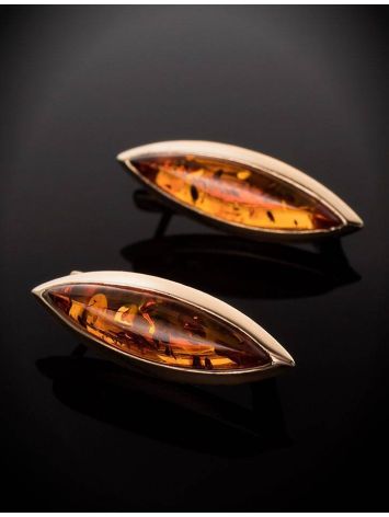 Gold-Plated Silver Earrings With Cognac Amber The Grace, image , picture 2
