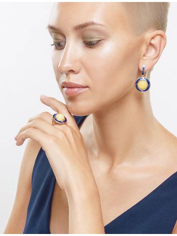 Amber and Blue Enamel Ring In Gold-Plated Silver The Empire, Ring Size: 6.5 / 17, image , picture 3