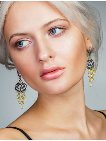 Honey Amber Chandelier Earrings In Gold-Plated Silver The Siesta, image , picture 4