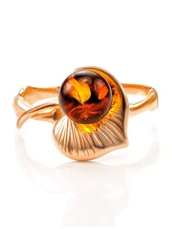 Golden Ring With Cognac Amber The Kalina, Ring Size: 5.5 / 16, image , picture 3