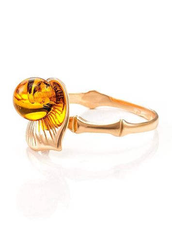 Golden Ring With Cognac Amber The Kalina, Ring Size: 5.5 / 16, image , picture 4