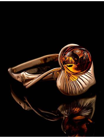 Golden Ring With Cognac Amber The Kalina, Ring Size: 5.5 / 16, image , picture 2