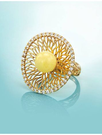 Round Amber Ring With Crystals In Gold The Venus, Ring Size: 8.5 / 18.5, image , picture 3