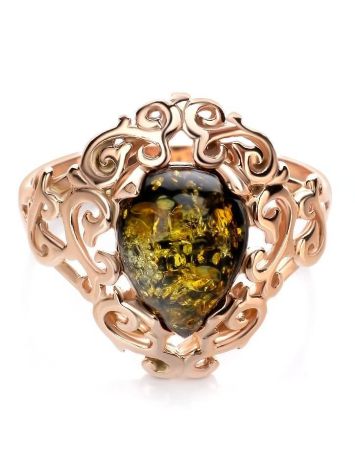 Gold-Plated Cocktail Ring With Green Amber The Luxor, Ring Size: 11.5 / 21, image , picture 3