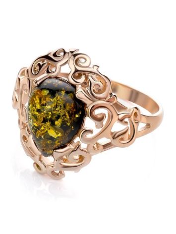 Gold-Plated Cocktail Ring With Green Amber The Luxor, Ring Size: 11.5 / 21, image , picture 4