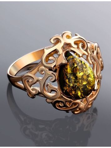 Gold-Plated Cocktail Ring With Green Amber The Luxor, Ring Size: 11.5 / 21, image , picture 2
