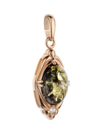 Green Amber Pendant In Gold-Plated Silver With Crystals The Albertina, image , picture 4