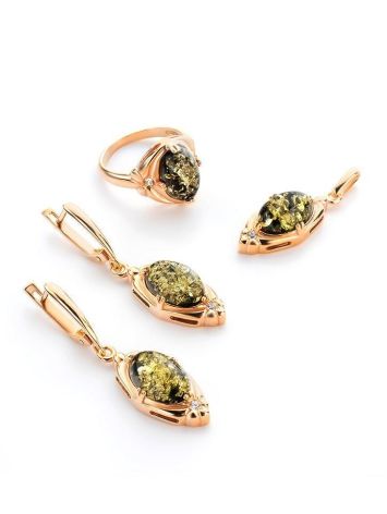 Drop Gold-Plated Earrings With Green Amber And Crystals The Albertina, image , picture 5