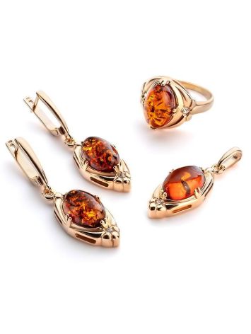 Cognac Amber Ring In Gold-Plated Silver With Crystals The Albertina, Ring Size: 11.5 / 21, image , picture 6