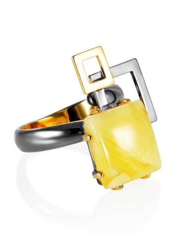 Extraordinary Silver Adjustable Ring With Amber The Picasso, Ring Size: Adjustable, image 