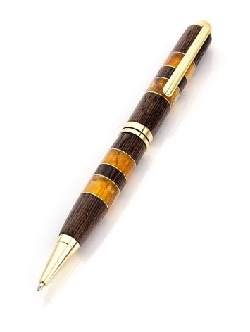 Designer Wenge Wood Ball Pen With Natural Amber, image 