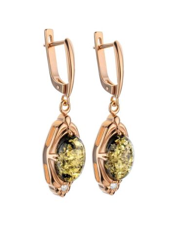 Drop Gold-Plated Earrings With Green Amber And Crystals The Albertina, image , picture 3