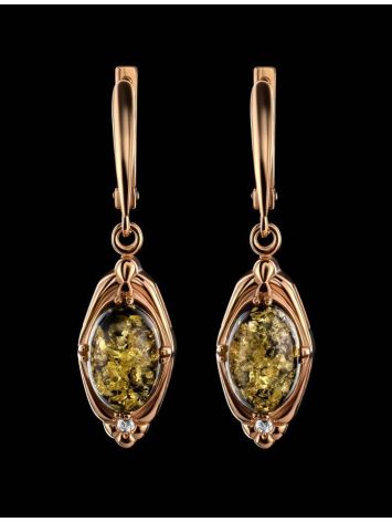 Drop Gold-Plated Earrings With Green Amber And Crystals The Albertina, image , picture 2