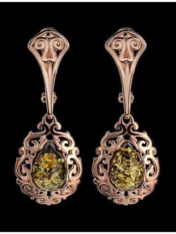 Gold-Plated Drop Earrings With Green Amber The Luxor, image , picture 2